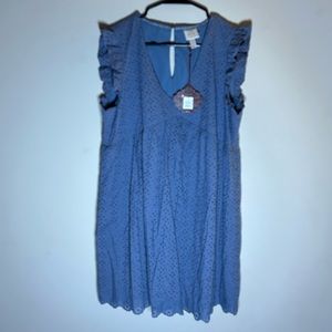 Knox Rose size Large cap flutter sleeve eyelet gray short dress lined NWT